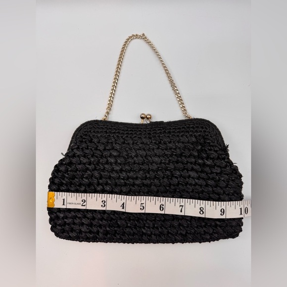VTG Dayne Taylor Black Woven Rafia Purse Handbag Kisslock Bag 50s - 60's Japan - Picture 3 of 6